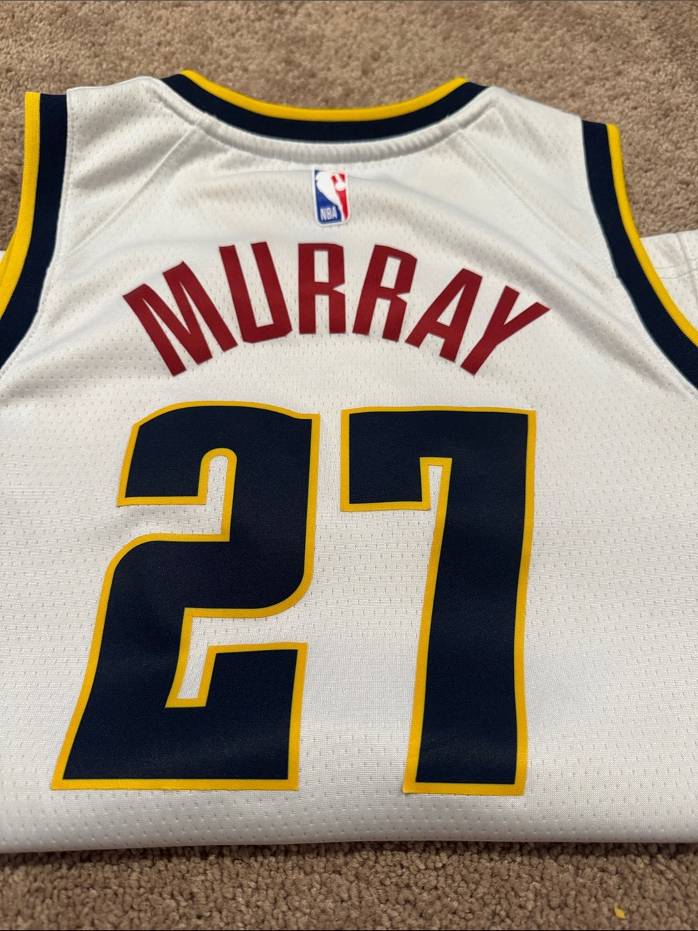 Jamal Murray NBA Denver Nuggets White Jersey #27 with Navy and Yellow Trim